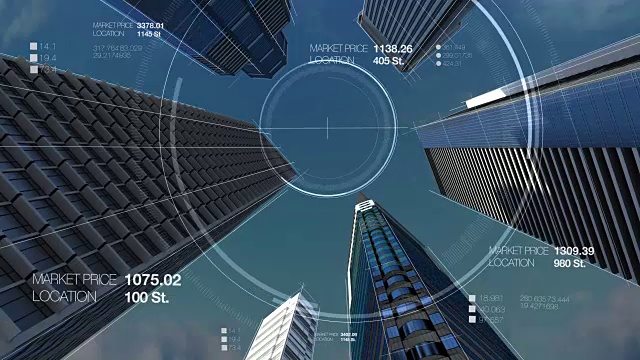 施工技术，以数字显示方式构建城市天际线。视频下载