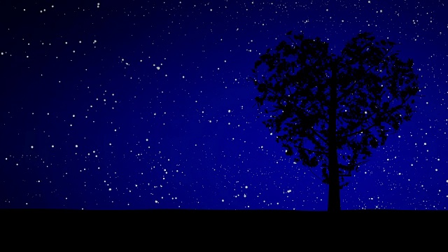 轻轻摇曳的心形树和星空背景视频下载