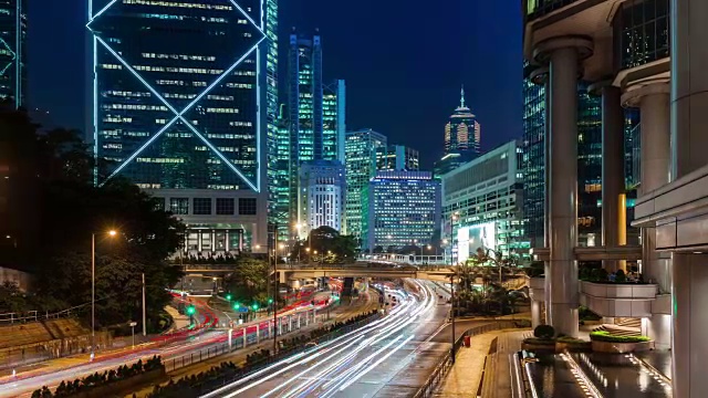 中国香港城市夜光交通街道商业街区4k时间流逝视频素材