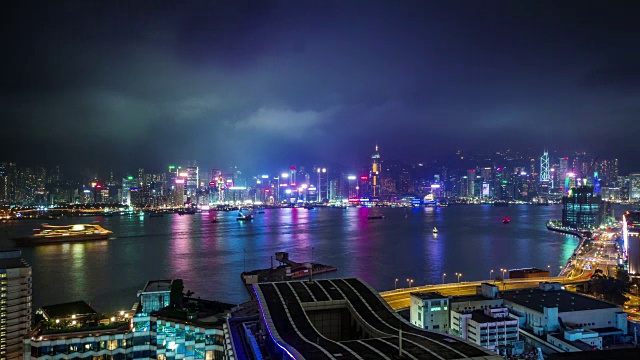 中国夜光天空香港城市湾屋顶全景4k时间推移视频素材