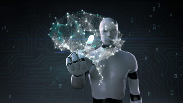 机器人触摸大脑连接数字线路，增长人工智能视频素材