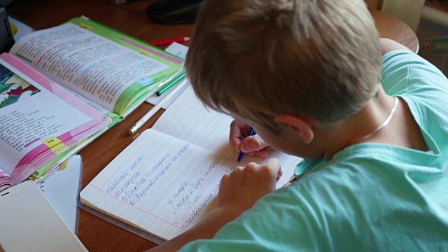 孩子做作业，在桌前写抄写本视频下载