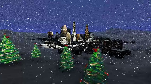 穿过五彩缤纷的圣诞树，展现夜城视频素材