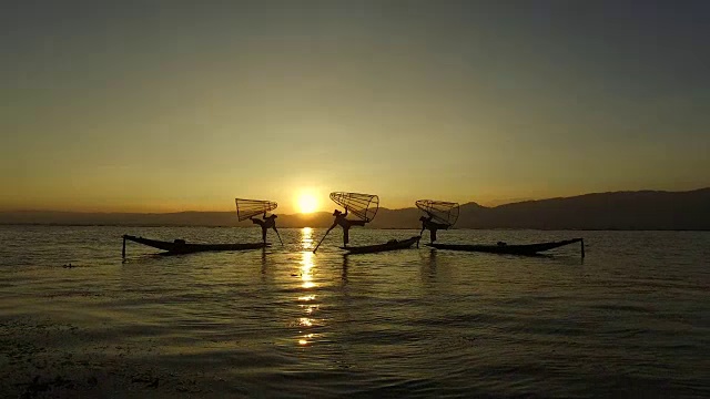 渔民的剪影，茵莱湖视频素材