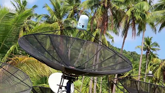 泰国kh - chang岛棕榈树间的卫星天线视频素材