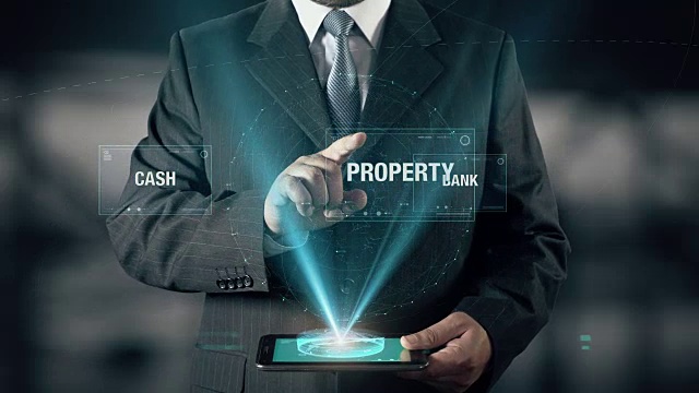 商人与可靠性概念选择银行从物业现金使用数字平板电脑视频下载