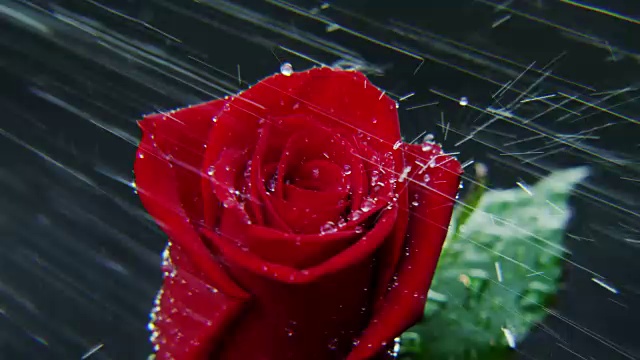 红玫瑰在大雨中旋转视频素材