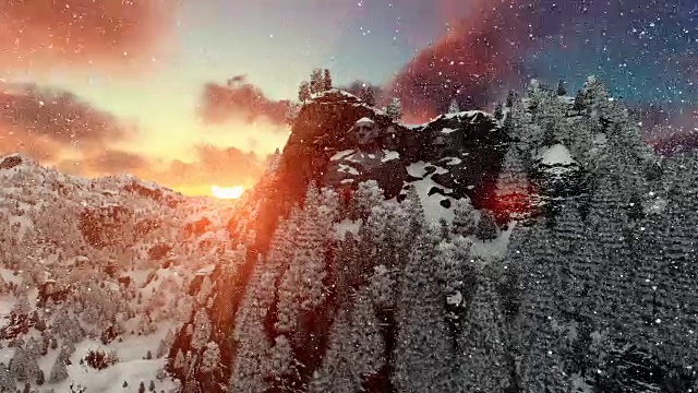 冬季的拉什莫尔山，延时日出，下雪，相机飞视频下载