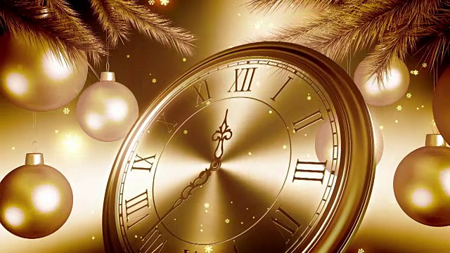 金色新年时钟倒计时在黄金背景视频素材