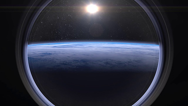 透过国际空间站、地球、轨道、国际空间站、美国宇航局的窗口看到的地球上方的日出视频素材