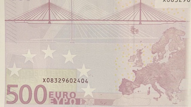 左下方是500欧元钞票的细节视频下载
