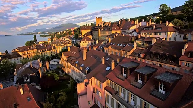 鸟瞰图纳沙泰尔与一个美丽的晴天，瑞士视频素材