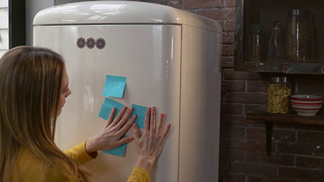 女人在冰箱上写纸条视频下载