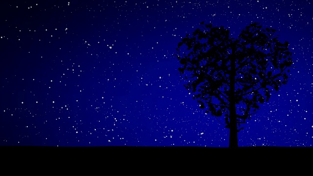 轻轻地摇曳心形树和星空背景4K超高清视频素材