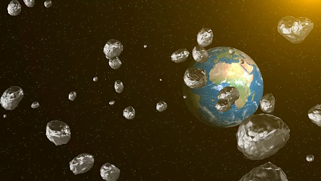 太空中的小行星飞向地球。空间视频素材