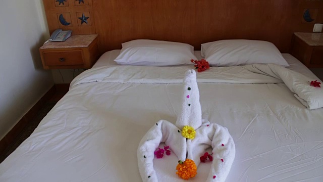 浪漫酒店客房，配有天鹅毛巾视频下载
