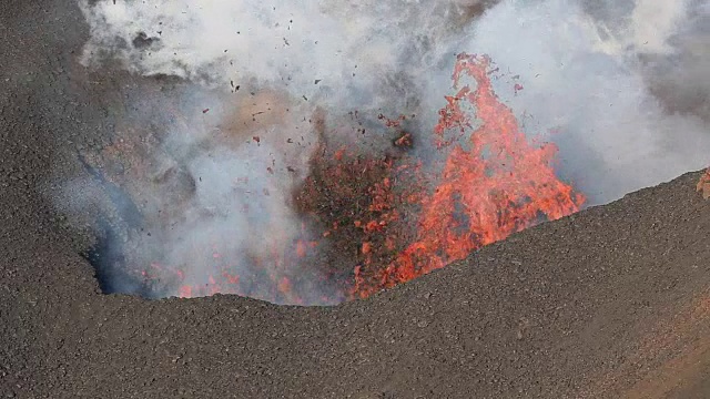 堪察加活火山喷发-从火山口喷出:熔岩、气体、蒸汽、火山灰视频素材