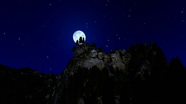 晚上的拉什莫尔山，月亮缓缓升起视频下载