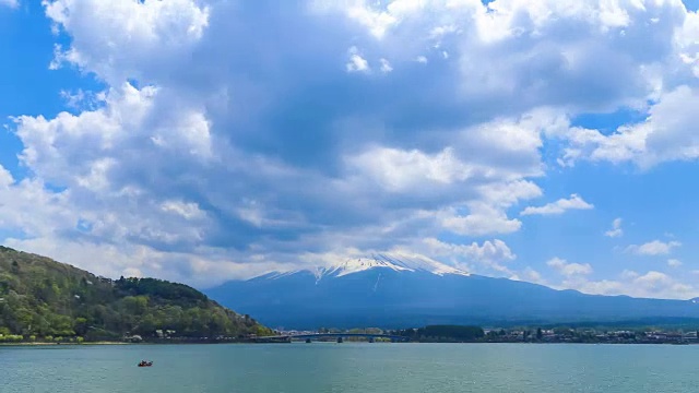 从川口町湖看富士山，日本视频下载