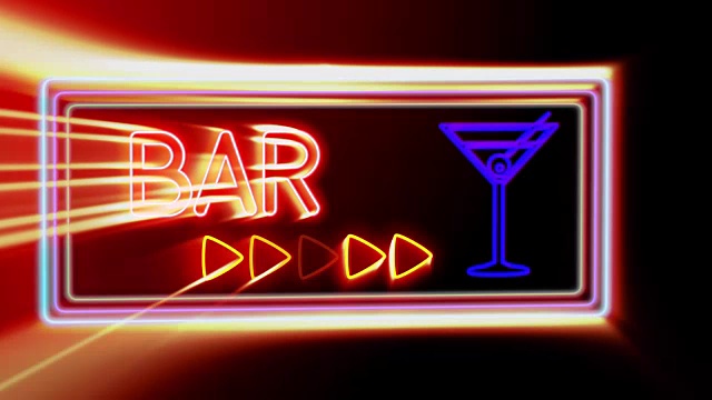 酒吧-闪烁充满活力的彩色霓虹灯板背景视频下载