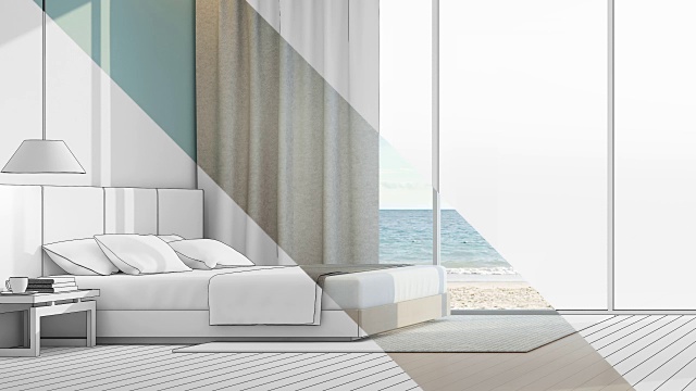 海景卧室在豪华的海滩别墅视频素材