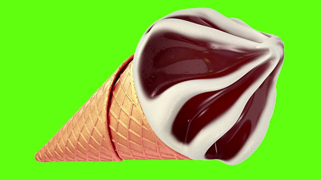 冰淇淋在绿色的背景下慢慢旋转视频素材