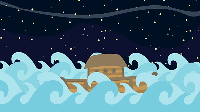 诺亚方舟在海上航行在一个星夜的背景视频下载