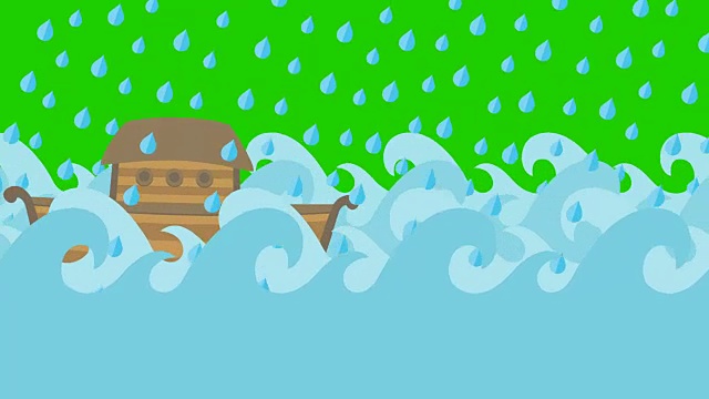 在绿色屏幕上，诺亚方舟在雨中航行视频下载