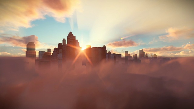 城市的天际线在日出时的延时云之上视频素材
