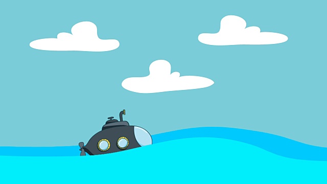 卡通潜艇航行在海上波浪之间视频下载