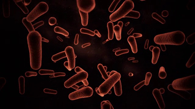 数字生成的细菌细胞在黑色背景下流动视频下载