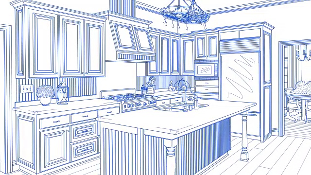 自定义厨房从绘图到完成的过渡视频素材