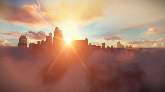 城市的天际线在日落的云视频素材