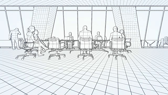 商务团队在会议室，后视图日落，3d草图到颜色视频下载