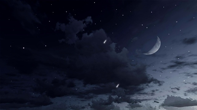 陨星在夜空与半月形的cinemagraph循环视频素材