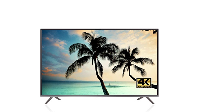 4K超高清电视，高清视频超高清标志，海滩和棕榈树视频视频素材