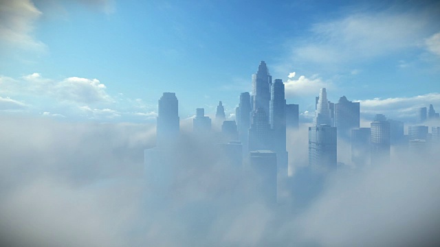 云上的城市天际线，移动相机视频素材