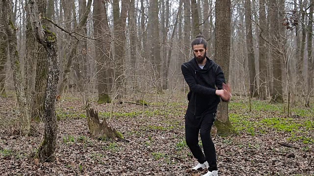 武术大师在春天的森林里练太极视频下载