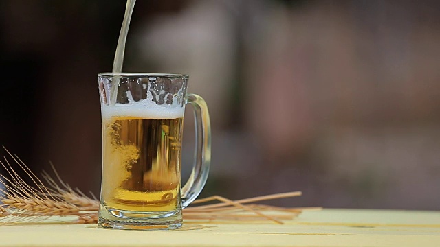 啤酒从瓶子倒进玻璃杯视频素材