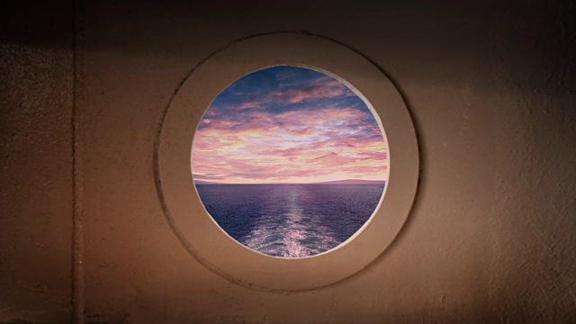 日落时从船后的舷窗视图视频下载