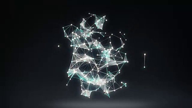 无数的点聚集在一起创造了一个比特币货币符号，低多边形的网络。视频下载