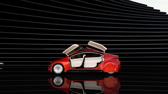 金属红色自动驾驶汽车在抽象的背景视频下载