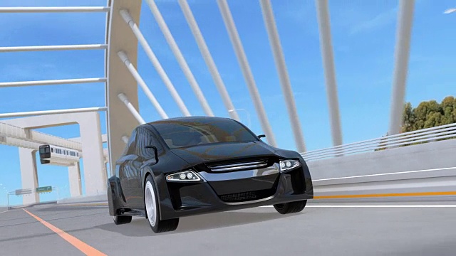 黑色自动驾驶汽车行驶在高速公路上视频下载