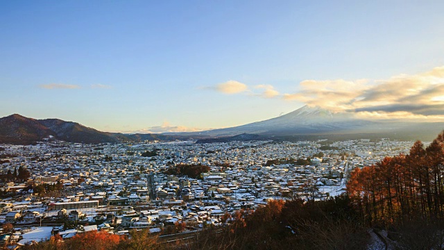 时间流逝4K富士山与秋天的颜色在日本日落时间。视频素材