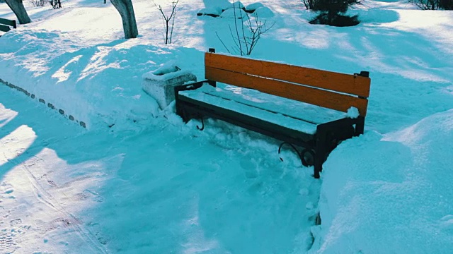 白雪覆盖的公园步道。视频素材