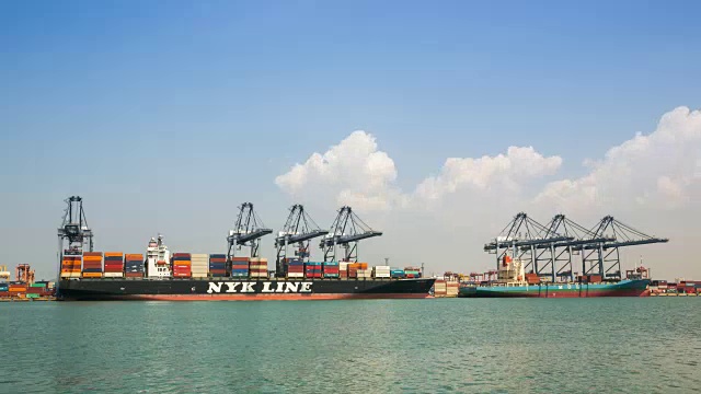 集装箱货物在利姆查邦工业海港和货轮中转期间货物视频下载