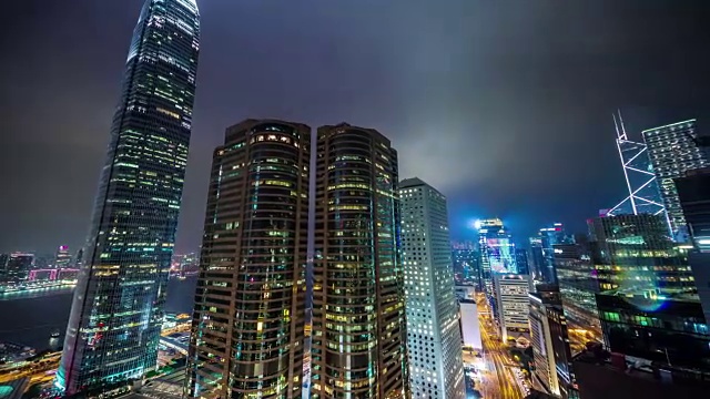 中国香港夜光摩天大楼全景4k时间推移视频素材