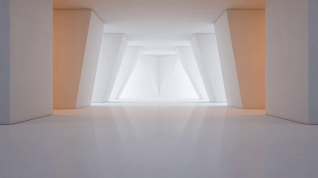 现代室内设计的展厅，空的墙壁和地板，白色的背景环视频下载
