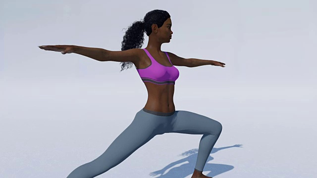 黑人女战士瑜伽姿势上的白人背景近距离视频下载