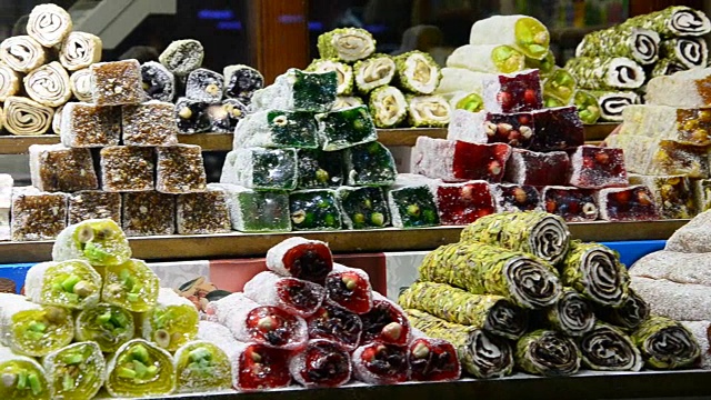 土耳其软糖在展示店里。视频下载